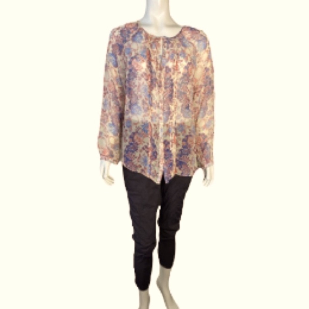 Massimo Dutti Silk Floral Long Sleeve Blouse Size 12